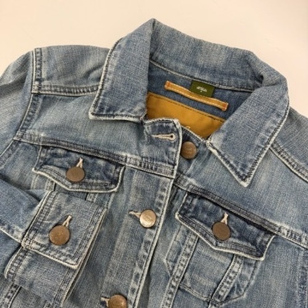 Eddie Bauer Womens Medium Wash Denim Trucker‎ Jacket Blue Stretch Size S